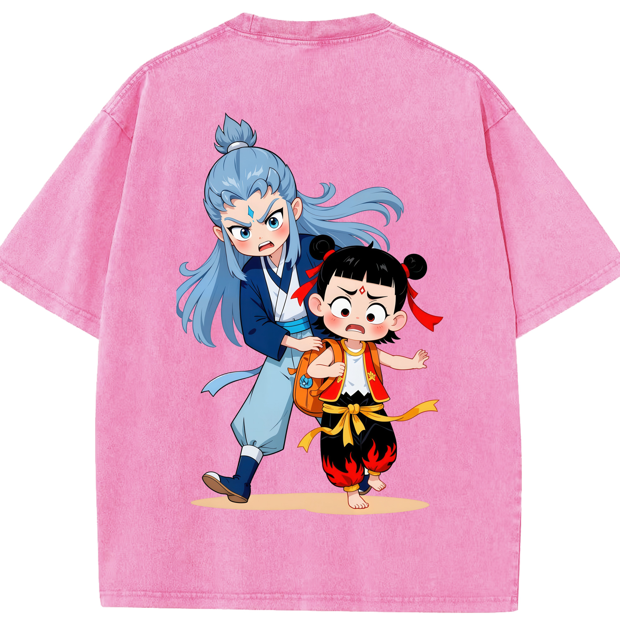 （画像用） Ne Zha 2 ナタ 魔童の大暴れ 綿100% ヴィンテージ風 半袖Tシャツ（背面プリント）